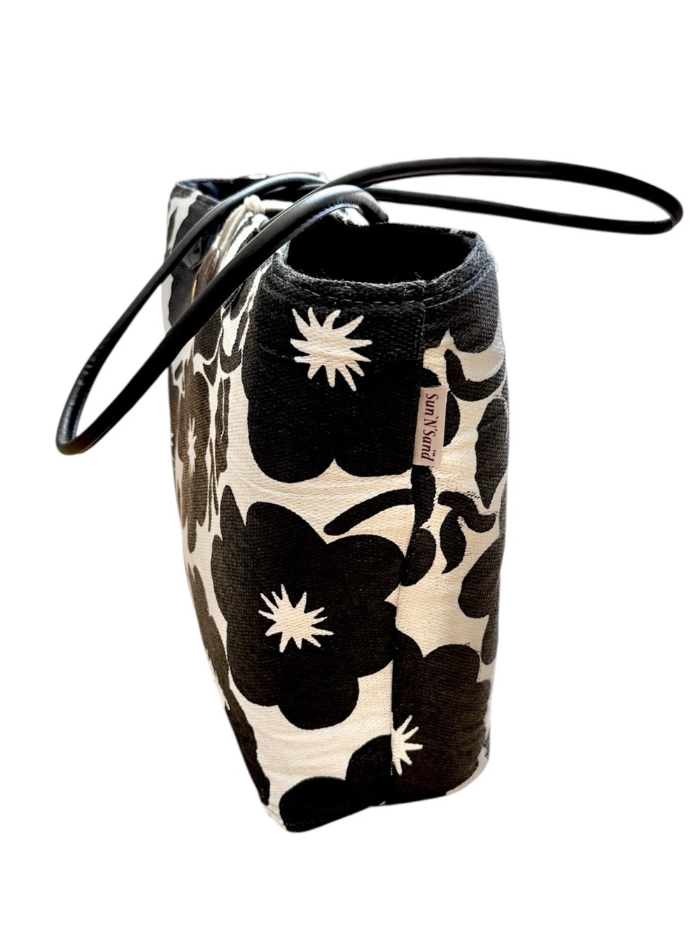 Sun & Sand Black & Cream Floral Beach Pool Vacation Shopping Tote Bag 15”x14”x6” - Picture 5 of 9